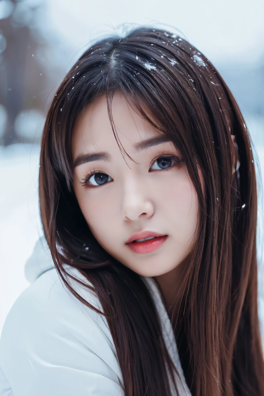 1 female、brue eyes、Short Bob、
Winter scenery、depth of fields、High Quality、a blond