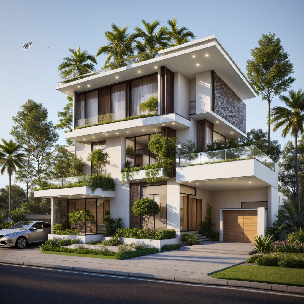 rendering of a modern residential townhouse, professional render, wide angle exterior 2023, highly detailed render, high quality rendering, realistic render, architectural render, high-quality render, detailed rendering, hyper-realistic render, hyper - realistic render, very realistic 3 d render, high render, realistic rendering, very realistic render