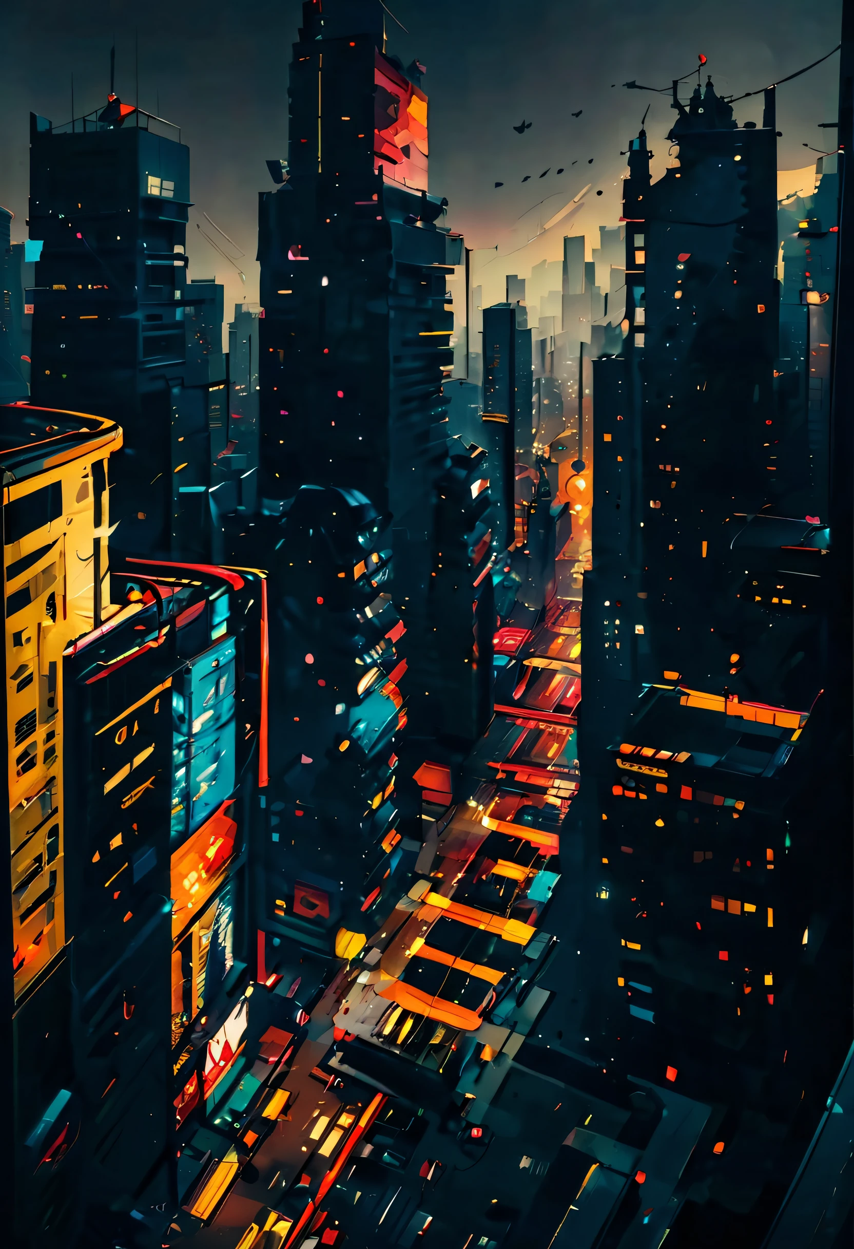 Best Quality、masutepiece、8K、view from the building、natta、neons:1.2、Skyscraper、Skyscraper、(Sateen)、Highway