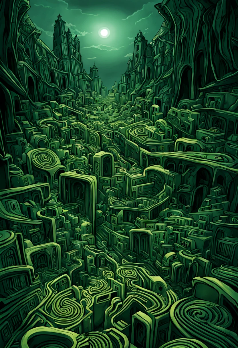 (Increase Contrast),Breathtaking graphics from the Attack on Titan universe, shooting various epic empty tracks for racing along rocky abandoned industrial post-apocalyptic roads on small cars from Mad Max against the backdrop of abandoned buildings and rocky terrain near industrial enterprises, creating an impression, that orcs live in this place, breathtaking scenery, and impressive lighting effects, that create impressive visual experiences, cars eat very far, (((route through abandoned orc caves))), (orc huts) , Skull in the foreground , ((fallen building))