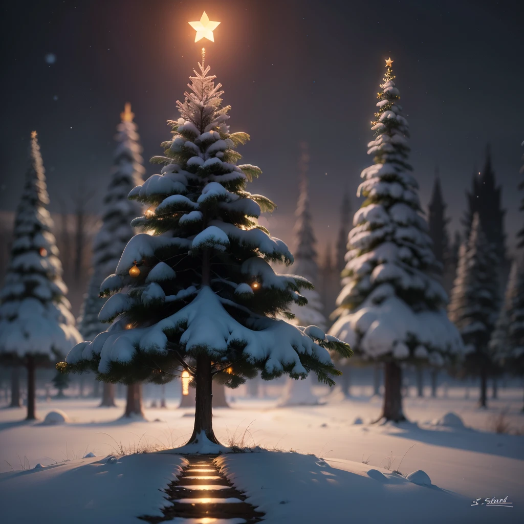 "Golden Christmas tree in an abstract nocturnal landscape" --auto --s2