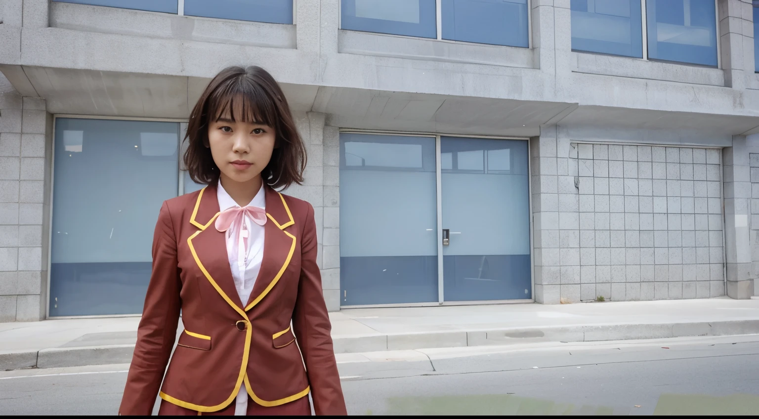 asian girl with short hair and pink ribbon