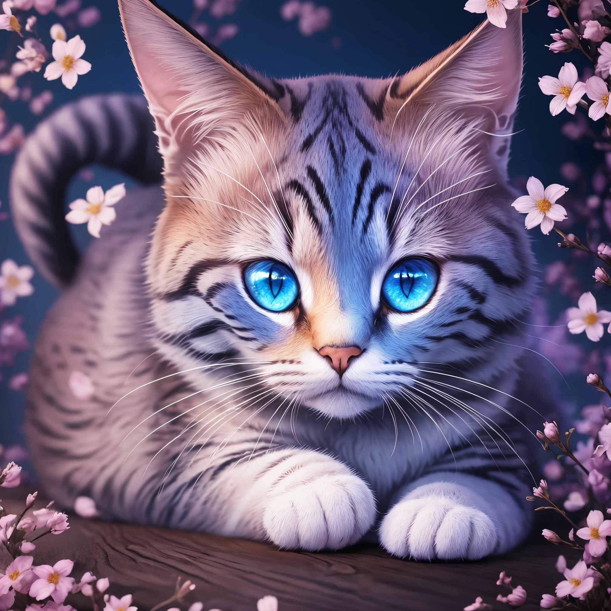 Art,There is a blue-eyed cat surrounded by flowers, 4k highly detailed digital art, Cute detailed digital art, 4K detailed digital art, Detailed painting 4 K, Beautiful art UHD 4 K, Beeple and Jeremiah Ketner, Beautiful digital artwork, intricate digital painting, cat detailed, gorgeous digital art, Detailed digital 3D art, Highly detailed digital art --auto --s2
