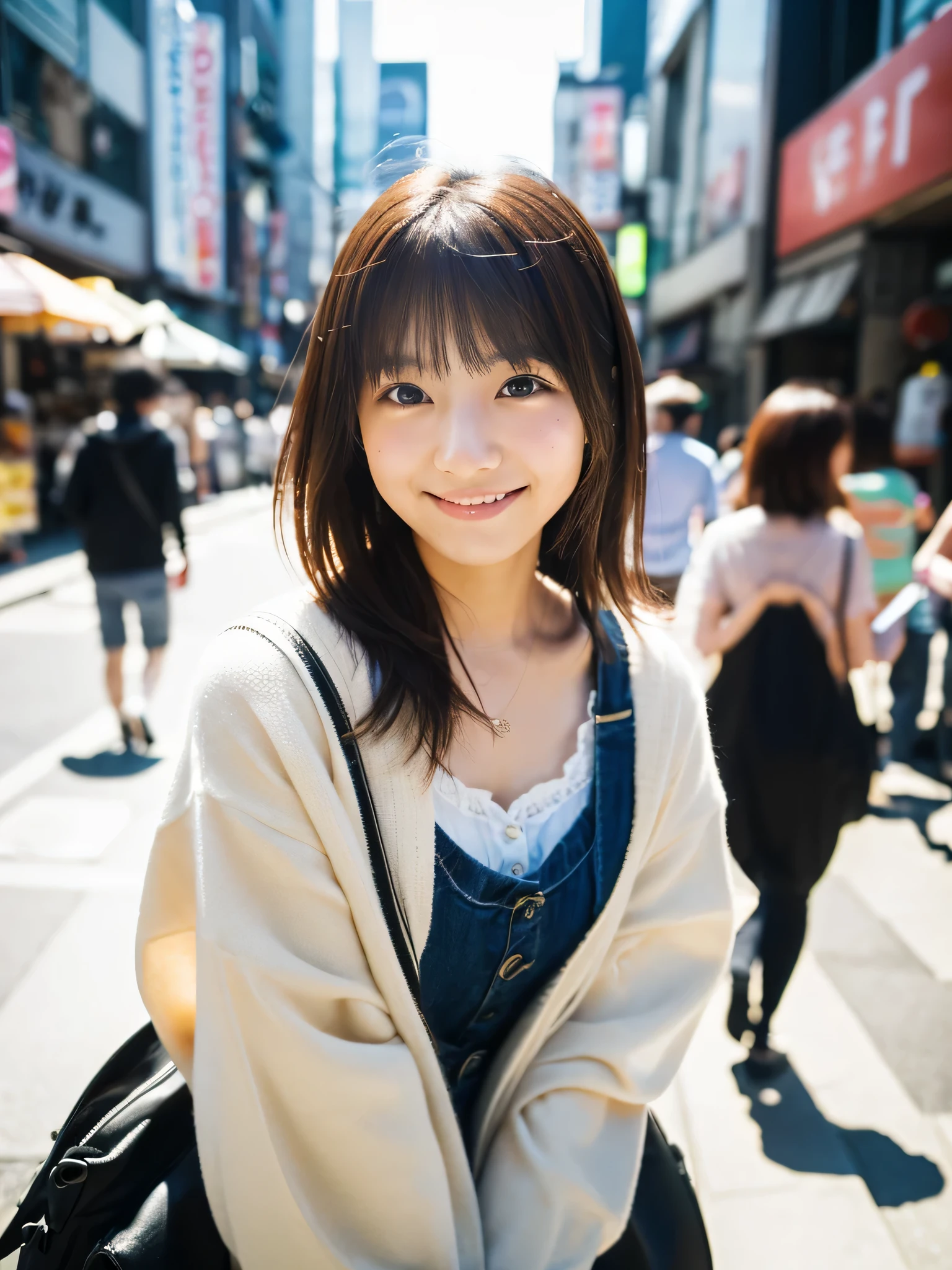 masterpiece,best quality,(Japanese ),((Beautiful girl)),cleavage,(perfect body beauty:1.2),(shy smile),beautiful teeth,(Shibuya scramble crossing),