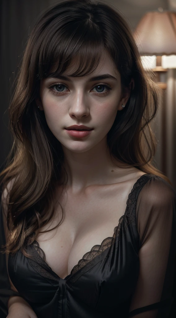 (RAW photo, best quality), ((Nostalgia,1980s syle)),(A girl with a literary atmosphere:1.2),(realistic, photo-realistic:1.3), extremely delicate and beautiful, Amazing, finely detail, masterpiece, ultra-detailed, highres,best illustration, best shadow,intricate,depth of field,(closeup portrait of a young beautiful woman:1.2),long hair,messy hair,((((low key,dark scene,dimly lit)))),(((soft lighting:1.4))),(pale skin:1.4),(shy smile),(cinematic angle),sharp focus, volumetric fog, 8k UHD, DSLR, high quality,( film grain:1.4), Fujifilm XT3,(looking at viewer), pale skin