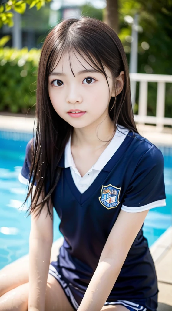 hight resolution、high-level image quality、in 8K、Real live-action、生a picturegraphy、top-quality、masterpiece、超hight resolution、生a picture、ren、Beautiful fece、masutepiece、((Obscene content))、For adults、charm of 、absurderes、(((8age))))、((((Japan ))))、Japan Girl、((with round face))、((Tanuki face))、Cute little face、((Glowing face))、((((Flushed cheeks))))、A little clumsy face、小柄、de pele branca、、shorten the neck、Bigger eyes、Smaller chest、kne、 thighs thighs thighs thighs、独奏、fullllbody、Very nice、((透けているSchool swim wear))、、 Pleated skirt、((Pubic area))、(Mansuji)、((ダークブルーのSchool swim wear))、、crawling、(Photorealsitic:1.37)、Photon mapping、Realistic、Radio City、Physically Based Rendering、depth of field rally background、a picture、(((a junior idol in Japan)))、Sparkling eyes、shiny lip、too bright natural light、The Bright Sun、Too bright sunlight、Looking at the camera、Sitting by the pool、((School swim wear))、all-fours、crawl、Outside the field、teatsでてる、teats、, (Small, Flat, Small)