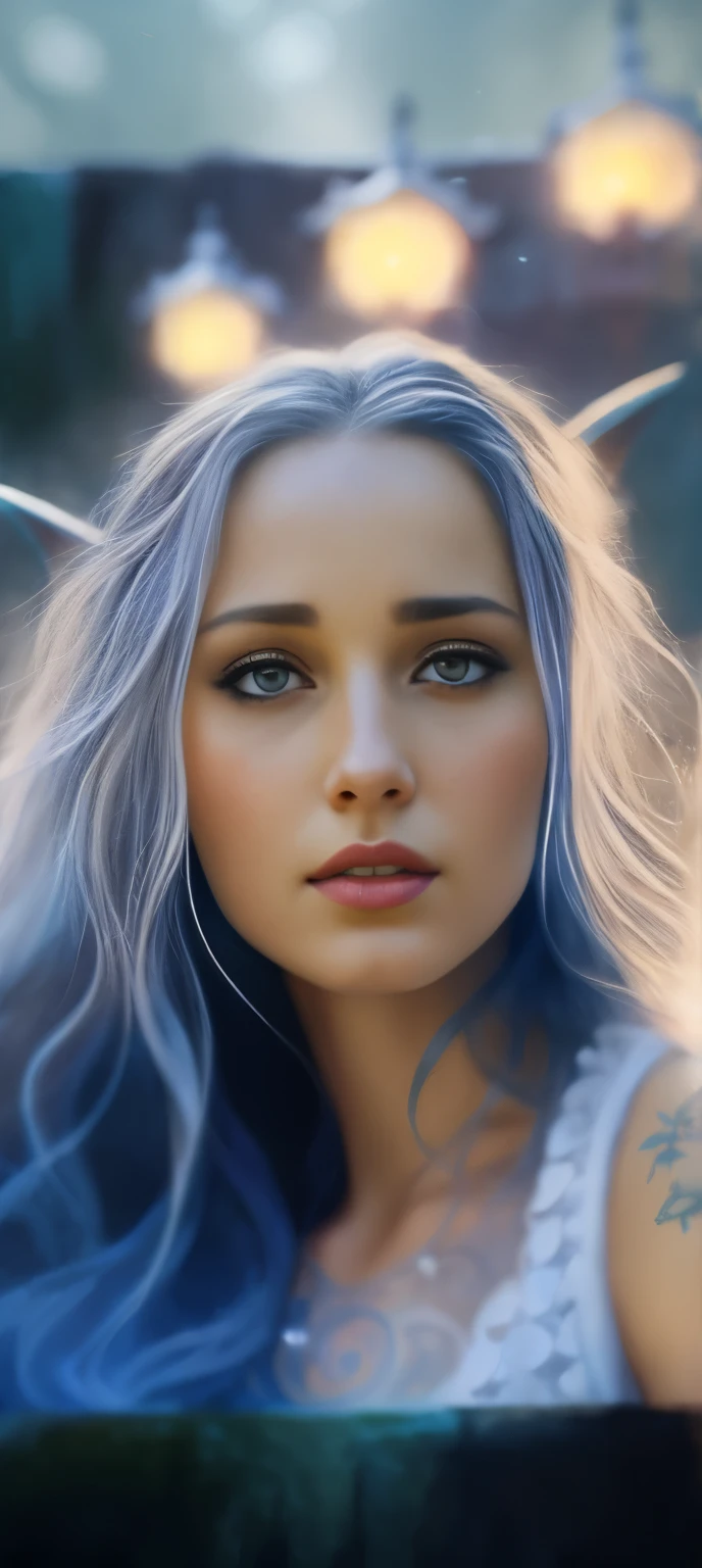 Arafed is a blue-eyed blonde with a dragon head and a white dress., the dragon girl portrait, graphic artist magali villeneuve, realistic fantasy illustration, fantasy art portrait, inspired by Magali Villeneuve, magali villeneuve', Portrait of a Dragon, hyperrealistic fantasy art, fantasy portrait art, Detailed matte fantasy portrait, fantasy portrait, beautiful fantasy art portrait