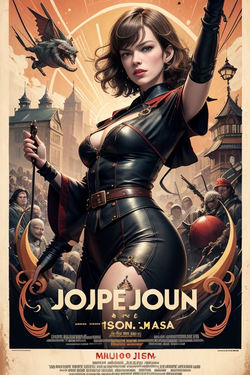 (masutepiece, Best Quality), Milla Jovovich、8K Wallpaper, Highly detailed, poster for, krampus, Vintageホラー, 1940's, クリスマスホラースリラー映画のposter for, Bauhaus, shapes, lines, Abstract, propaganda, Gothic, 映画poster for, Vintage,
