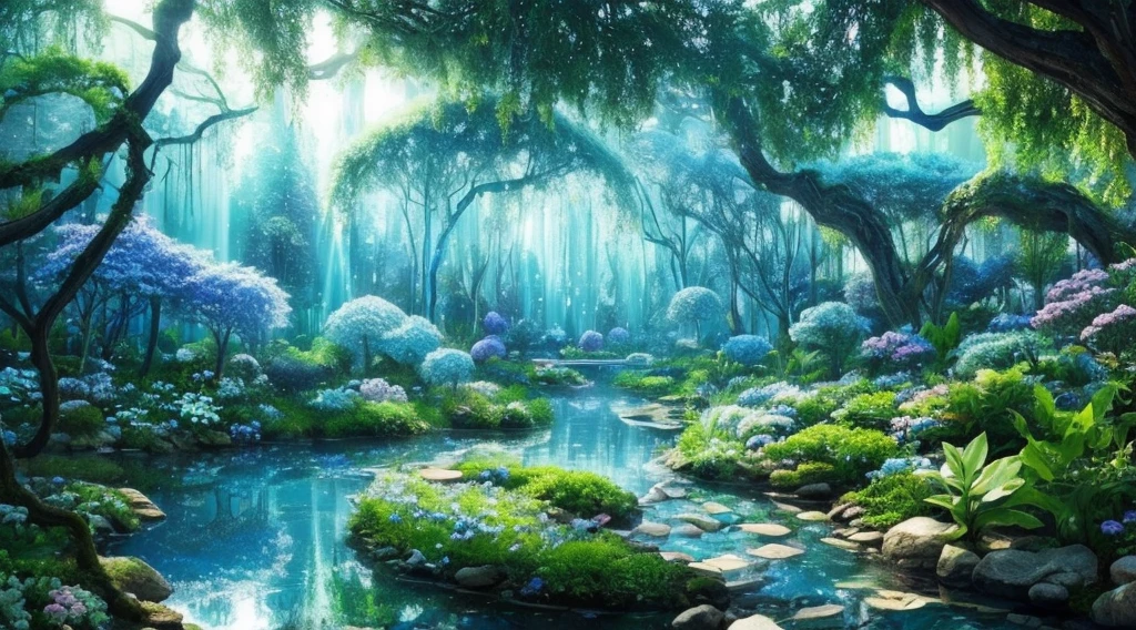 (Light blue and white toneest quality, 8k, high resolution, Masterpiece: 1.2, ultra-detailed, photorealistic, beautiful, detailed magical plants, magical garden, glowing flowers, fantasy landscape, ethereal atmosphere, whimsical, fantastic vegetation, lush foliage, mystical energy, enchanted forests, magical dimensions, pure wonder, heavenly flowers, majestic trees, magical vines, fantastic growth, enchanting beauty, otherworldly plants, enchanted gardens , charming plants, dreamy serenity, exquisite details, luminous leaves, fascinating plant world, ethereal, magical transparency