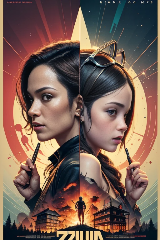 (masutepiece, Best Quality), Zoë Saldana、8K Wallpaper, Highly detailed, poster for, krampus, Vintageホラー, 1940's, クリスマスホラースリラー映画のposter for, Bauhaus, shapes, lines, Abstract, propaganda, Gothic, 映画poster for, Vintage,