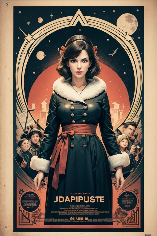 (masutepiece, Best Quality), sandra bullock、8K Wallpaper, Highly detailed, poster for, krampus, Vintageホラー, 1940's, クリスマスホラースリラー映画のposter for, Bauhaus, shapes, lines, Abstract, propaganda, Gothic, 映画poster for, Vintage,
