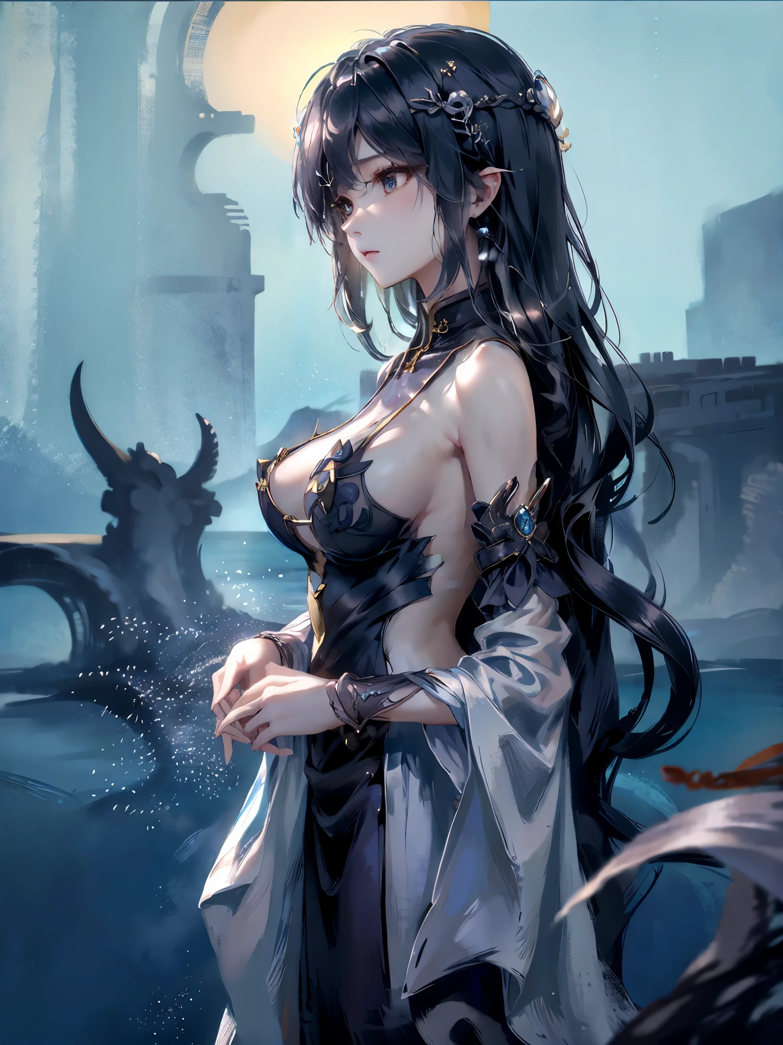 海女巫's图片, 长长's绿色头发, 's, lotr, she is coming to you, Soon, 黑暗's海洋,( under the water:1.1), salama, 明亮's眼睛, 穿着海藻制成's衣服, tentaculata, an octopus, (Soon:1.3)