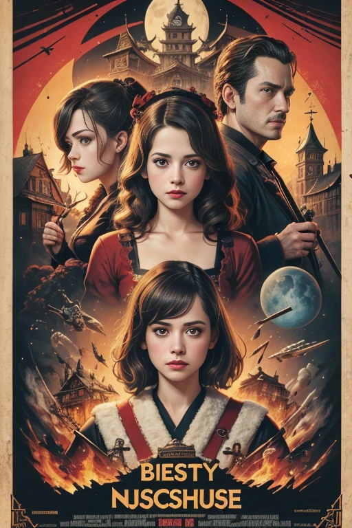 (masutepiece, Best Quality), Lyndsy Fonseca、8K Wallpaper, Highly detailed, poster for, krampus, Vintageホラー, 1940's, クリスマスホラースリラー映画のposter for, Bauhaus, shapes, lines, Abstract, propaganda, Gothic, 映画poster for, Vintage,