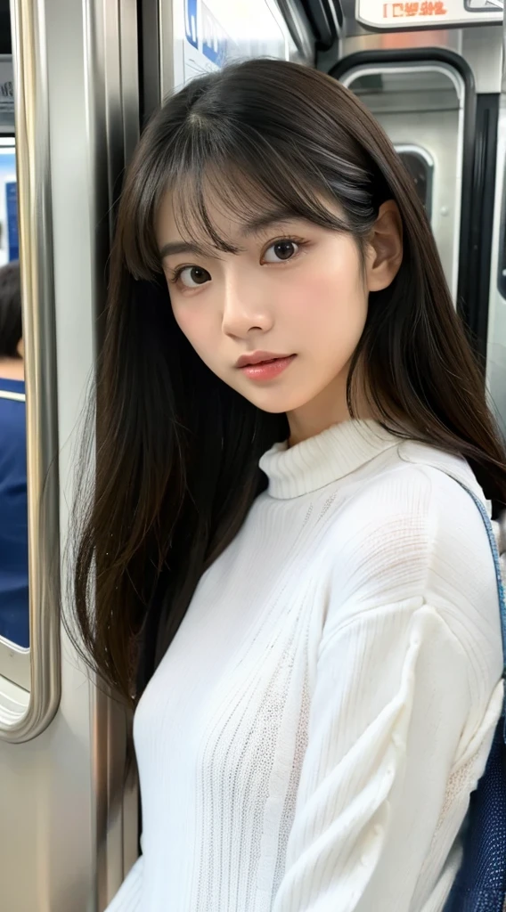 woman wearing white turtleneck sweater