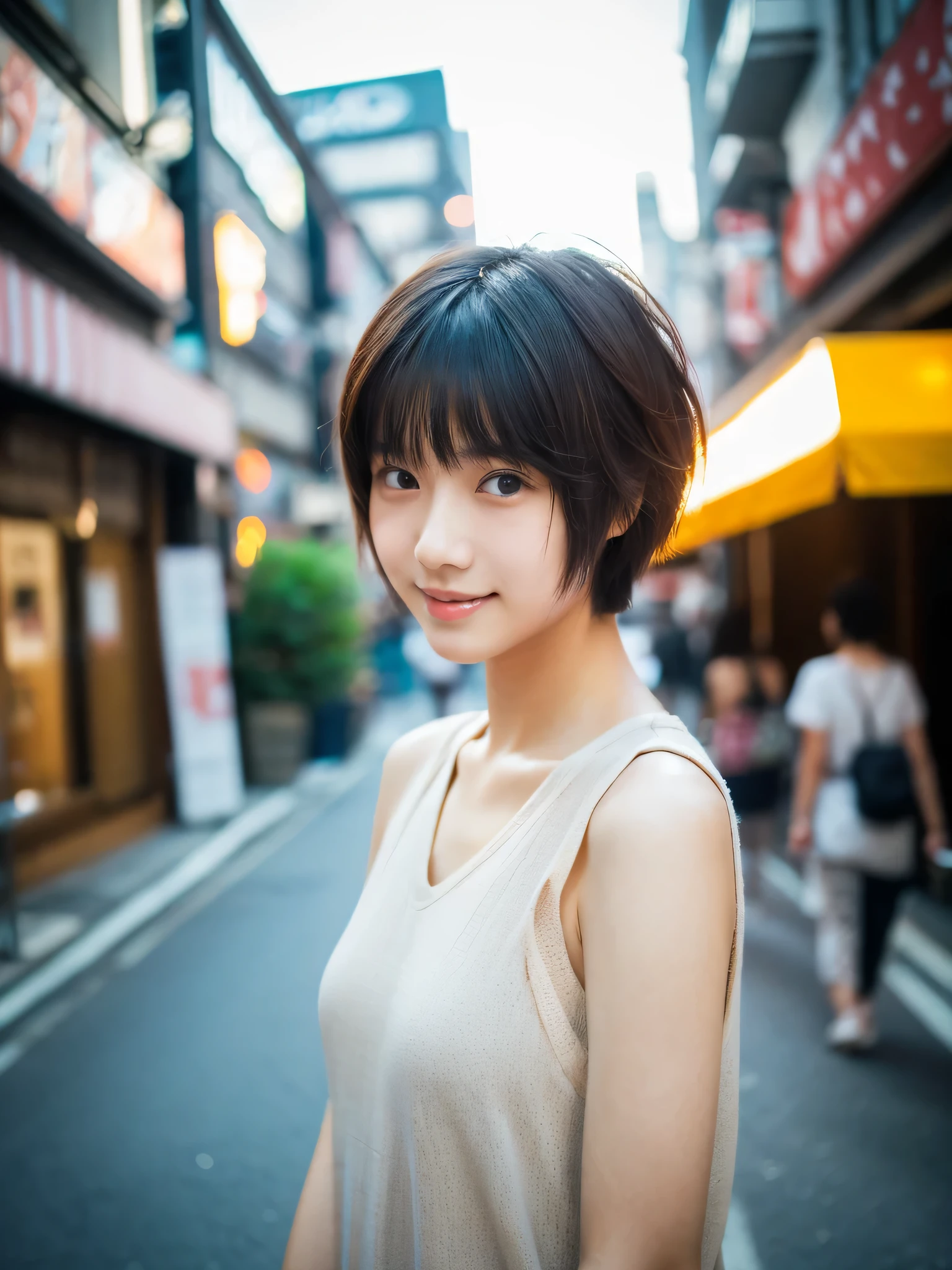 ultra best quality、​masterpiece、超hight resolution、depth of fields、(Photorealsitic:1.4)、(awardwinning photo、信じられないほどの​masterpiece:1.3) 、Raw photography、the golden ratio、the Extremely Detailed CG Unity 8K Wallpapers、Detailed and complex、Original、hight resolution、Raw foto、(perfect body type)、Detailed and complex、Digital SLR、softlighting、(background person blur:1.1)、SIGMA 85 mm F/1.4、50mm Lenac lighting、nffsw、hyper realstic、Color Grade、dynamicposes、Portrait Break、

独奏、girl with、Super beauty、(紫のワンピース水着を着たgirl with:1.5)、(Full body like:1.2)、japanese bodybian、独奏)、thighs gap、A smile:1.4、University、cute little女子高生、(short-cut:1.5)、Detailed Realistic、Skin Texture、(realistic human skin texture)、Front view View viewer、natural soft light、Daytime、in a street、deep-shadows、cute little、21 years old BREAK、

a street、The state of the store、akihabara、Shinjuku、with no people、(akihabara:1.2)