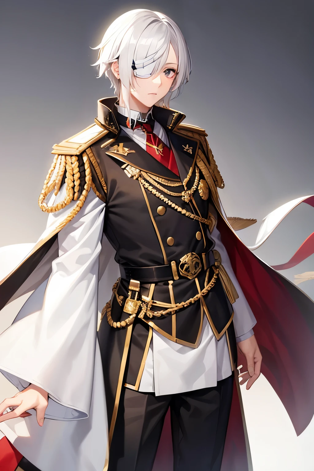 white  hair、One-eye eye patch、Uncle、Height 170cm、military outfits、
