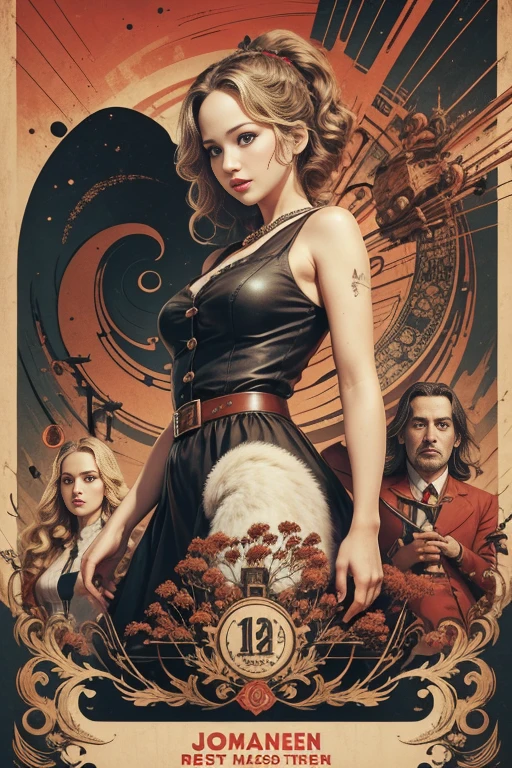 (masutepiece, Best Quality), Jennifer Lawrence、8K Wallpaper, Highly detailed, poster for, krampus, Vintageホラー, 1940's, クリスマスホラースリラー映画のposter for, Bauhaus, shapes, lines, Abstract, propaganda, Gothic, 映画poster for, Vintage,