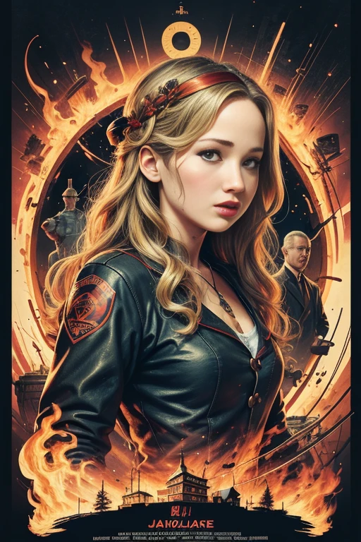 (masutepiece, Best Quality), Jennifer Lawrence、8K Wallpaper, Highly detailed, poster for, krampus, Vintageホラー, 1940's, クリスマスホラースリラー映画のposter for, Bauhaus, shapes, lines, Abstract, propaganda, Gothic, 映画poster for, Vintage,