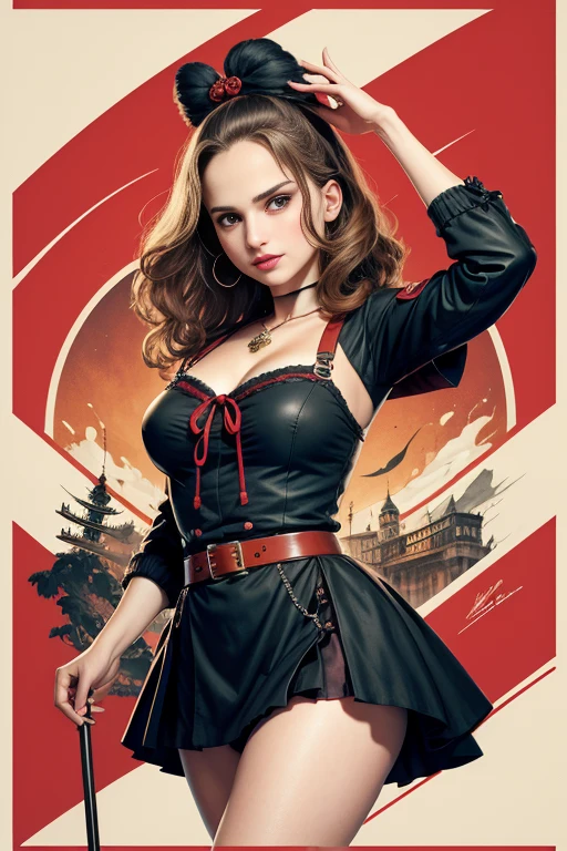 (masutepiece, Best Quality), Natalie portman、8K Wallpaper, Highly detailed, poster for, krampus, Vintageホラー, 1940's, クリスマスホラースリラー映画のposter for, Bauhaus, shapes, lines, Abstract, propaganda, Gothic, 映画poster for, Vintage,