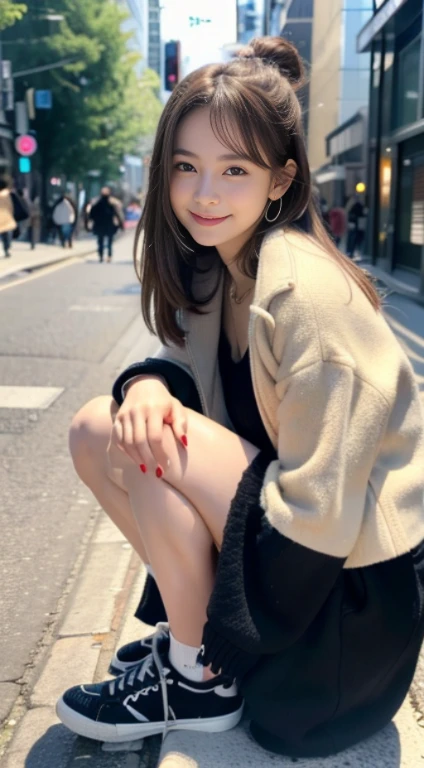 (((32K,very high res, high detailing, highly accurate,Masterpiece Girl 1：1.5))),Raw photo & realistic atmosphere,beautiful dark blue eyes,Detailed mouth,Glossy lips,Detailed eyebrows,Soft white skin that shines with every detail,,Eyes drawn in detail、Very beautiful eyes with azure eyes,Detailed lips、Very beautiful face,Very well-formed face、Lifelike face,shiny beautiful lips,Beautiful eyebrows,Infinite reality,Best design,（Insanely cute Japan 16-year-old high school girl,,Beautifully shaped breasts,Very cute beautiful girl,,Healthy body,Outstanding style：1.5）,Best Natural Makeup,Japanese ido,Korean Idols,Young Idols,Moist eyes,Dark Beautiful Deep Eyes,Beautiful butt,beauty legs,,camel's foot,：1.3),超A high resolution、,Natural and realistic face,Back lighting,Pure eyes are too cute,(((photorealisim,Photograph the whole body))),,Reality Live Action,（Fashionable earrings,,a necklace,A bracelet,gyuru,Glossy nail art,2022 Women's Teens Wintesual Fashion,Down jacket,Black pants,white shoe,Calm and fashionable girl,light brown hair,Ear Hair,独奏,little smiling,full body Esbian,Show full-body fashion,Leaning forward,Bend over, Only beauty young cute 15 year old girl,A rather petite and very cute 15-year-old girShibuya