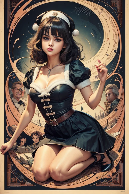 (masutepiece, Best Quality), Selena Gomez、8K Wallpaper, Highly detailed, poster for, krampus, Vintageホラー, 1940's, クリスマスホラースリラー映画のposter for, Bauhaus, shapes, lines, Abstract, propaganda, Gothic, 映画poster for, Vintage,