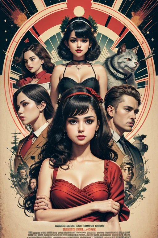 (masutepiece, Best Quality), Selena Gomez、8K Wallpaper, Highly detailed, poster for, krampus, Vintageホラー, 1940's, クリスマスホラースリラー映画のposter for, Bauhaus, shapes, lines, Abstract, propaganda, Gothic, 映画poster for, Vintage,