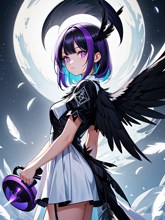 ((masterpiece、top-quality:1.5、a high chroma:1.5、ultra-detailliert、high-resolution illustrations:1.5、Ultra-high-definition CG、8k size wallpaper、offcial art))、,(highly colorful:1.5),(front view:1.5),(1 fallen angel girl),(Cute little girl:1.5)、(Shining purple eyes:1.5),(Beautiful face:1.5,Beautiful eyes:1.5)、(close to viewer:1.5),
(clearface:1.3)、(sexy body),(ultra-thin sexy dress:1.5), (Beautiful ultra-thin sexy dress every detail),(a dark halo shines),(medium breasts:1.5),、(cowboy shot:1.5)、(glowing Feathers:1.5),(glowing fallen angel two-tone black and white feathers wings:1.5),( Fluttering feathers:1.3),colourfull、