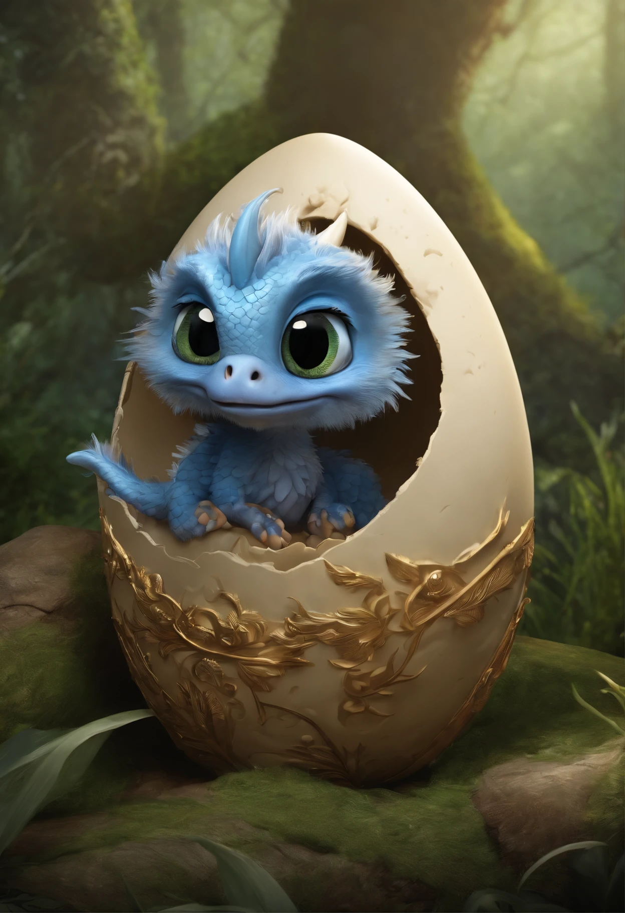 Large ostrich egg, dragon hatches from egg, a dragon is born from an egg, muzzle sticks out of egg, the tail sticks out of the egg,dragon'nose sticking out of egg, birth of the dragon,Cute little blue dragon, Cute little dragon, cute detailed digital art, adorable digital painting, 8k high quality detailed art, 4k detailed digital art, digesting a small dragon, realistic fantasy illustration, Морозный dragon, highly detailed 4k digital art, Только что вылупившийся dragon, Cute digital art