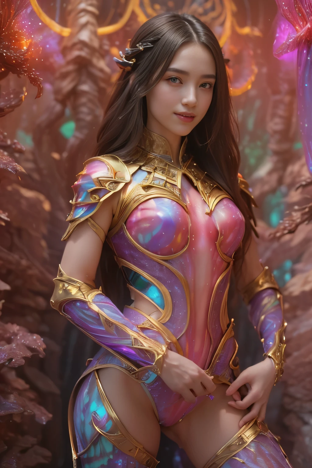 (Two beautiful age italian girls:1.6), Close friends, (They are hugging each other:1.2), Kiss her cheek or chest,(Detailed iridescent bodysuit with beautiful fractal or marble design:1.5), Incredible and spectacular scenes, ((High quality)), ((Detailed)), ((Fantasy)), Blue Plasma Brain, Green Plasma Body, Showing her armpits, beutiful breast, obscenity, (Lewd smile:1.2), coarse, Obscene, (Immoral:1.2), Lachish, (small breasts with beautiful raised pink areolas,,,:1.5), (Cameltoe), (Expression of ecstasy:1.2), Photorealistic, Official art, Unity 8K Wall , 8K Portrait, Best Quality, Very high resolution, (Incredibly beautiful nature background:1.6), (18 years old:1.5), (Sexy and glamorous:1.1), (A coquettish expression:1.6), (seductively smiling:1.6), (erotic posing:1.9), (Model Posing:1.8), Beautiful seductive face, Portrait, (Thick eyebrows:1.4), (Big scarlet eyes:1.6), Beautiful eyes with fine symmetry, (Ultra detailed eyes:1.4),(Highly detailed face and eyes:1.7), (High-resolution red-eye:1.8), Intimate face, (ultra detailed skin texture:1.4), White skin, pale skin, Perfect Anatomy, Thin, (Beautiful toned body:1.5), Highly detailed hair, (Moist skin:1.2), No makeup, (dark circles:1.1), Good anatomy, Focus Face, good-looking, (Emilia Clark:0.6) (Emma watson:0.3),(Jennifer Connelly:0.4), Elegant face, Nice, (A delicately crafted necklace is wrapped around her neck...), (Bioluminescence with brilliant brilliance:1.4), (Luminous magic circle:1.5), Ruins of an ancient castle, Shining majestic cloud masses and sky, lightning bolt, Epic Realistic, (Greg Rutkowski:0.8), (teal and orange:0.4), (Art Station:1.5), Cinematic, (NSFW:1.2), Hyper Detailed, Dramatic light, (Intricate details:1.1), Beautiful black hair, (Wearing a gauntlet with a dense and very beautiful design decorated with jewels:1.1), Small chest, Galaxy, (nebulas:1.6), The Dark Knight, Fully armored body focus