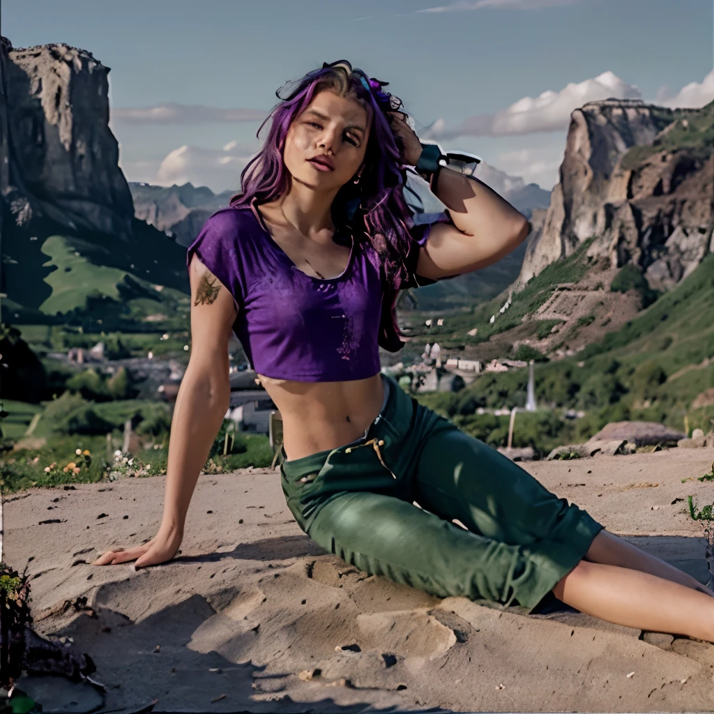 {
  "prompt": "A faithful female version of the iconic Joker from DC Comics, reimagined with a seductive yet psychotic allure, wearing sexy, thematic attire while posing at the Pyramids of Giza in Egypt. She has pale white skin and wild, vibrant green hair styled in messy, chaotic curls. Her makeup is heavy and smeared, inspired by Heath Ledger’s Joker, with dark, hollow eyes surrounded by smudged black makeup and a blood-red, twisted smile that extends unevenly beyond the corners of her mouth, creating a chilling yet irresistible grin. She wears a form-fitting, light green crop top with a plunging neckline and a purple high-waisted mini skirt that highlights her toned physique. She completes the look with matching purple high-heeled sandals. She stands confidently in front of the ancient pyramids, with the Sphinx visible nearby, her pose both alluring and provocative. Her hand rests on her hip while the other playfully twirls her green hair, her gaze filled with a mix of madness and seduction. The contrast between her chaotic appearance and the timeless grandeur of the pyramids creates a striking and unforgettable scene.",
  "size": "1024x1792"
}
