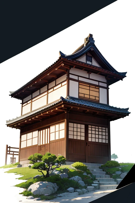 There is a small house，There is a tree in front, Madhouse Studio anime style, Japanese house, Inspired by Takeji Fujishima, Monokubo, style of madhouse anime, in style of kyoto animation, The background is an Edo period house, Natsume friend account, Inspired by Taketoshi Matsumura, Inspired by Mei Wangxuan&#39;s handsomeness