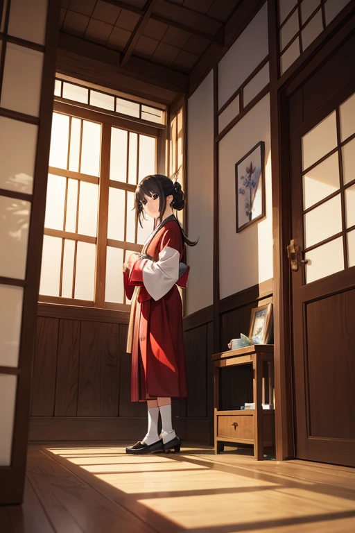 There is a small house，There is a tree in front, Madhouse Studio anime style, Japanese house, Inspired by Takeji Fujishima, Monokubo, style of madhouse anime, in style of kyoto animation, The background is an Edo period house, Natsume friend account, Inspired by Taketoshi Matsumura, Inspired by Mei Wangxuan&#39;s handsomeness