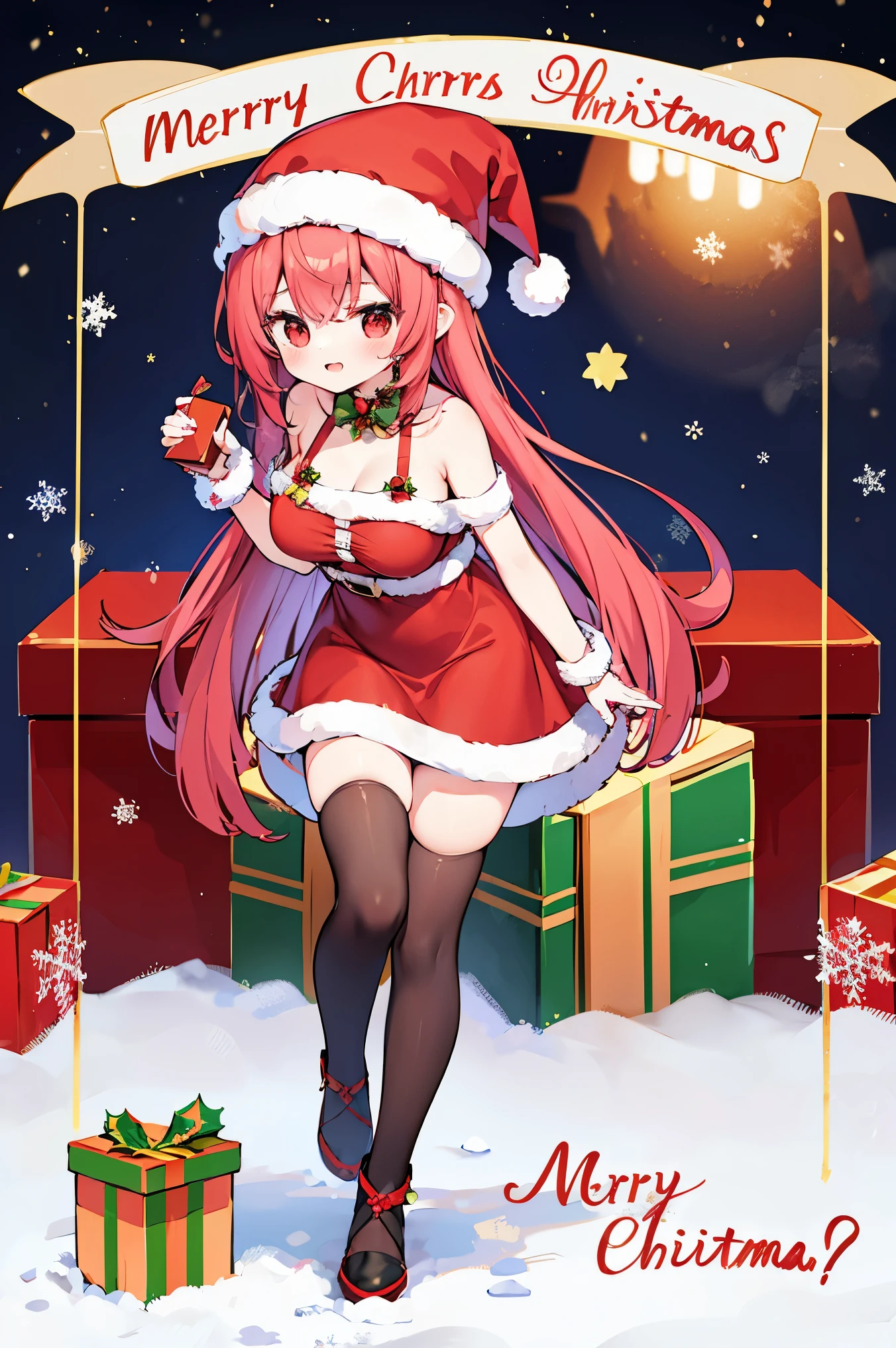 one with pink hair,Christmas clothes,cute female child