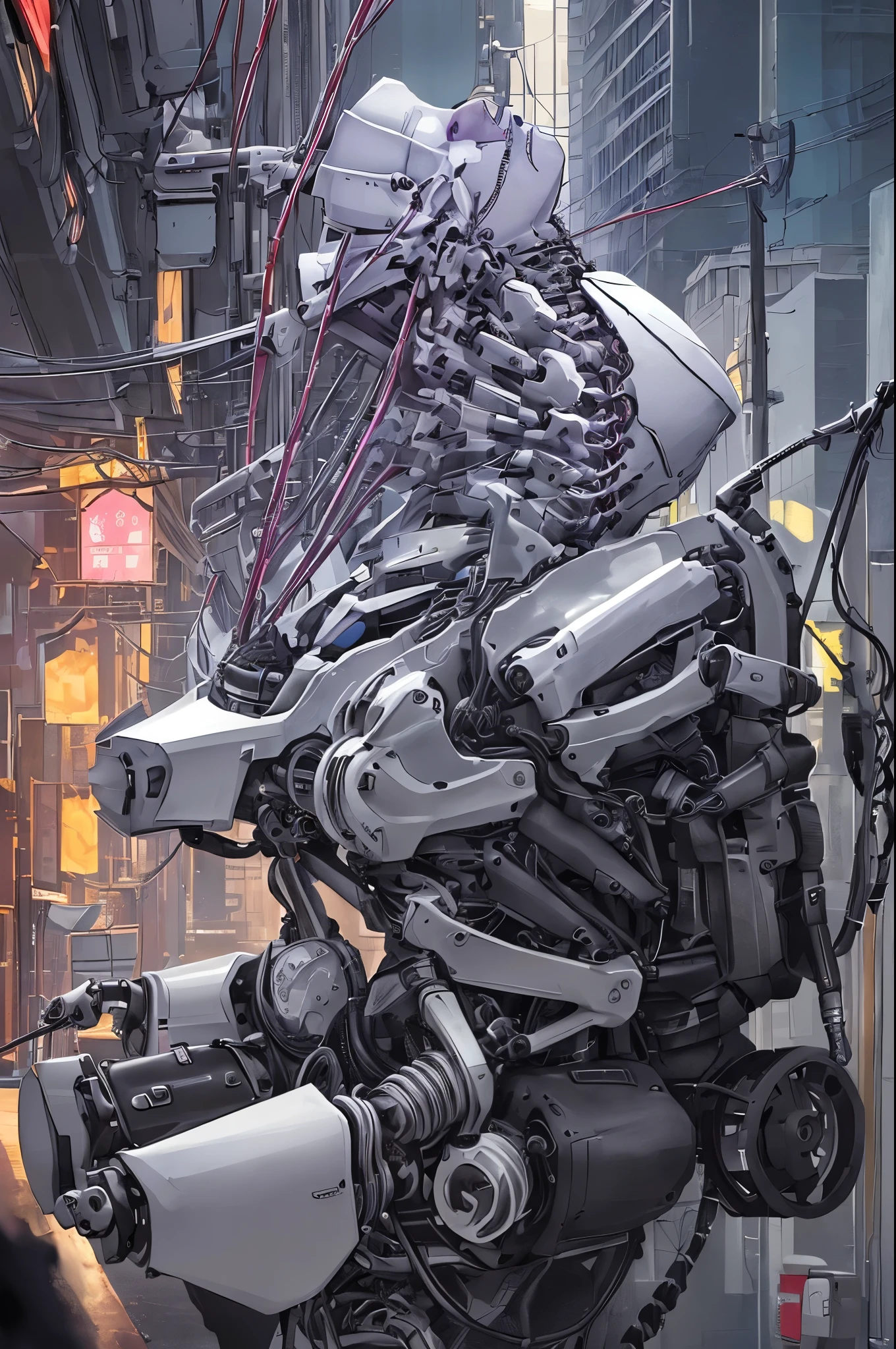 best best quality，Refined face，25岁少女，Slim body，A body made of metal，Smaller bust，Metallic structural skeleton，haibian，Stand up，Beach，There are huge spaceships floating in the air，The cyberpunk，Sci-fi（（（MasterPiece））））， （（（maximum quality））））， （（super clarity））， （Very Detailed Photoreality）， （（Very refined and beautiful））， （Delicate and beautiful face）， cinematic light， （（（（1 girl））， solo， FULLBODY，The sulcus is visible on the skin， White Hair， Purple eye， Luminous Eyes， Bare skin on the thighs， （Mechanical joints： 1.4）， （Mechanical Limbs））， （The blood vessels are connected to the tube）， （（（The mechanical vertebrae are attached to the back））， （（cervical vertebrae of the machine）attached to the neck））， （sitting）），Poker face，（wire and cable attached to head and body：1.5），（character focus），Small LED light on the body，ghost in the shell，sci fi，metalic，Metal body，Details neon，hydraulic cylinder --auto