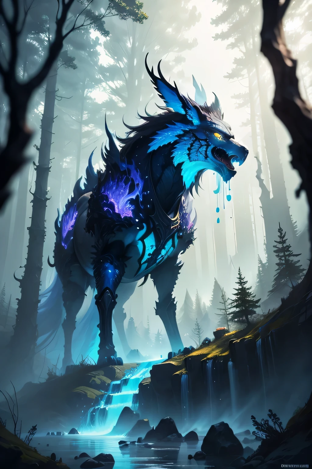 Beautiful animated creatures, forest backgrou)), Epic Instagram, art  stations, Abstract paint drops, Color paint splatter style, contours, Super detailed complex detailed , vibrant with colors, unreal-engine, like a dream, Complicated details, Launch image, complementary colours, Fantasy concept
