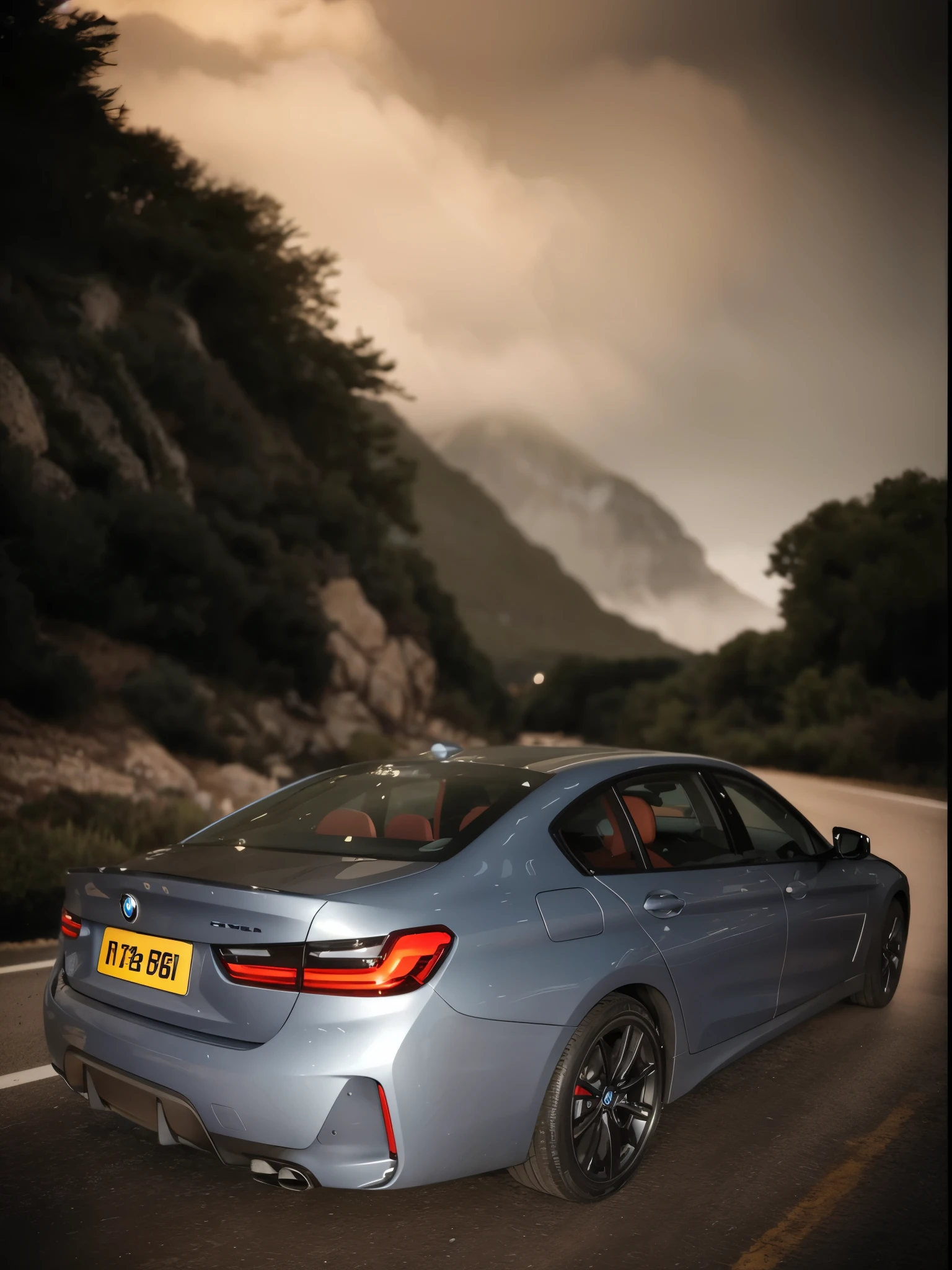 araFed view oF a car driving down a road with mountains in the background, car commercial photograph, vehicle photography, automotive photography, F / 3 2, F32, F 3 2, F8, F 8, with a sleek spoiler, bmw, automotive photography, Cover shooting, F / 3, auto photography, F/1.3