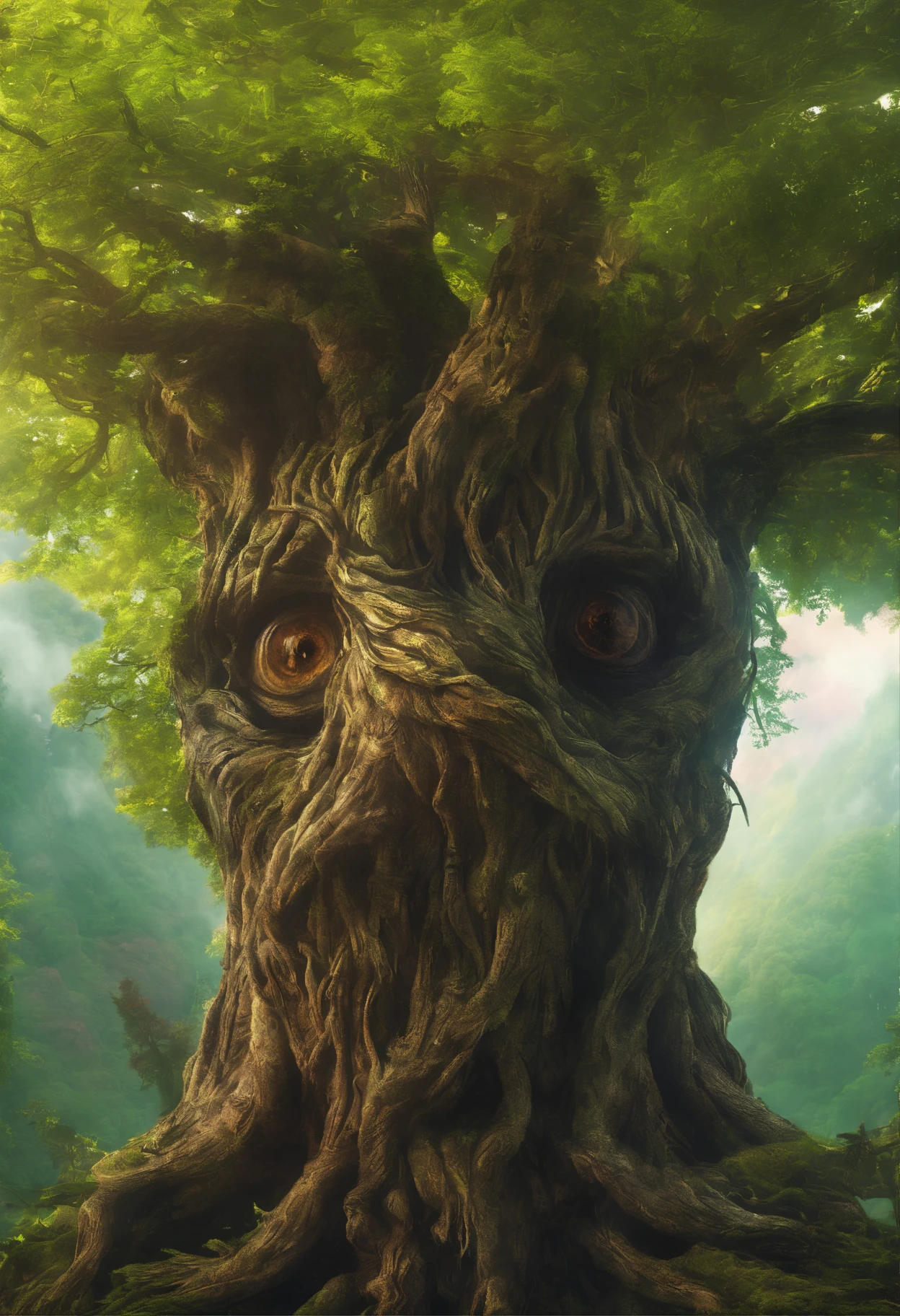 Magical creatures of the wizarding world，tree man with eyes，8K，ultra - detailed，ultra real photo，hyper HD，ultra - detailed，OC Render