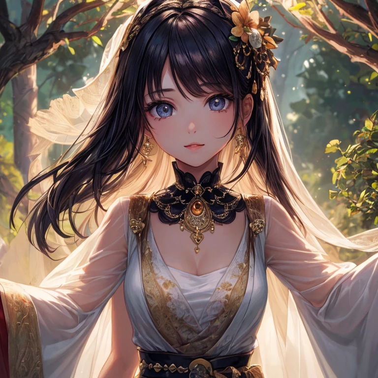 ((((master part))), best quality, Illustrations, belos detalhes brilham,
_cortar, girl face details clear to the camera, tree, lua, borboleta,