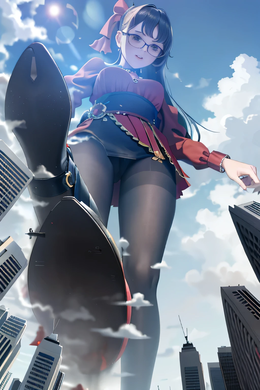 der riese art, 非常に詳細なder rieseショット, der riese, Shorthair, Giant woman bigger than a skyscraper, Wearing rimless glasses, Colossal tits, Big ass, Red Santa Dresses, Black pantyhose, Her shoes are high heels and stiletto red sandals., very small metropolis, Trying to destroy a miniature metropolis, Full body depiction, nffsw, giga der riese, der riese, Black pantyhose, Stomping City,crash city,Small town,micro city,