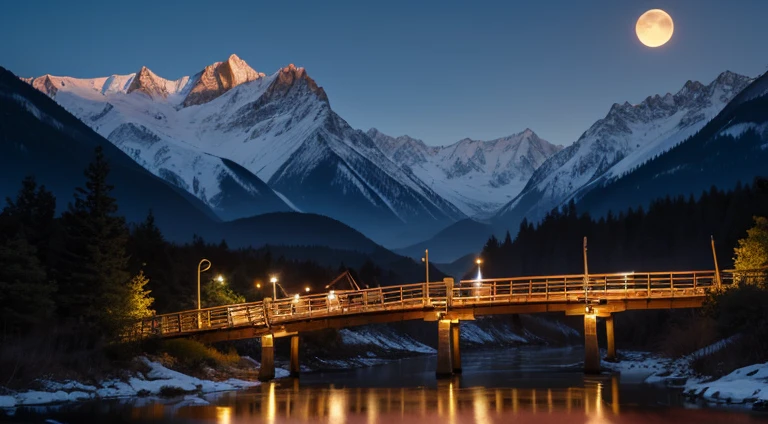 natta，Big moon，A long wooden suspension bridge spans the mountains