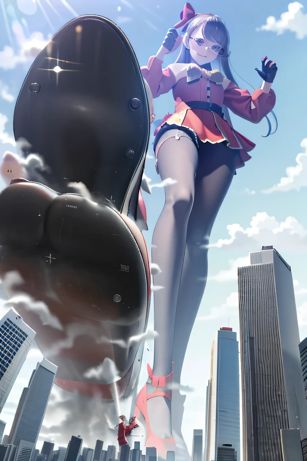 sntdrs (english), Red Santa Dresses, der riese art, 非常に詳細なder rieseショット, der riese, Shorthair, Giant woman bigger than a skyscraper, Wearing rimless glasses, Colossal tits, Big ass, Red Santa Dresses, Black pantyhose, Her shoes are high heels and stiletto red sandals., very small metropolis, Trying to destroy a miniature metropolis, Full body depiction, nffsw, giga der riese, der riese, Black pantyhose, Stomping City,crash city,Small town,micro city,