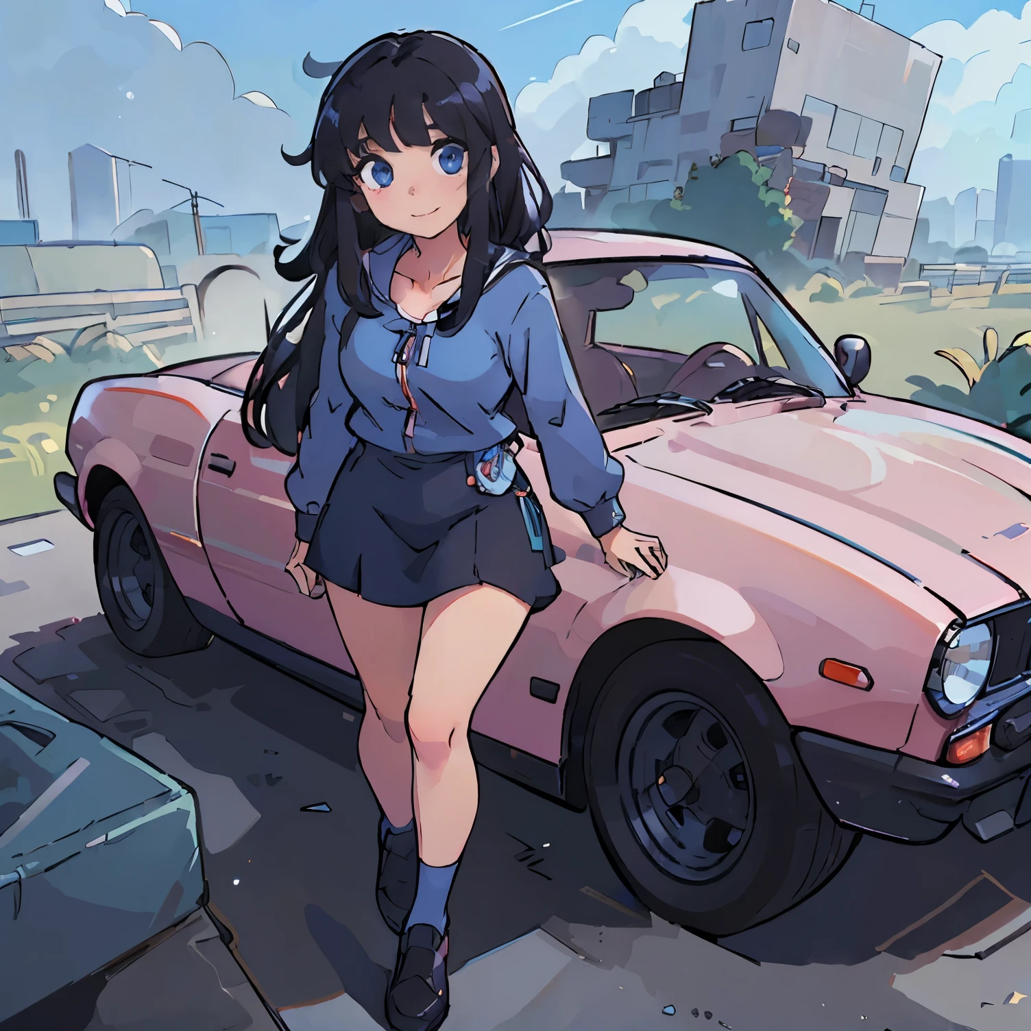 flag, shiny vagina, big breasts, blue penis, boy dressed in short skirt, ficking on the car, semen