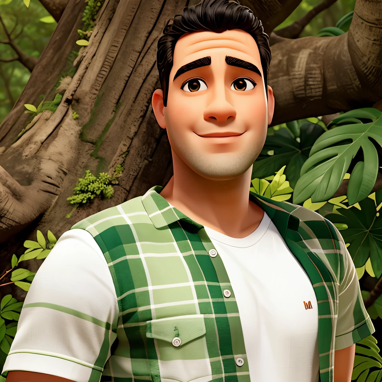 arafed man em pé em uma floresta with a black and white checkered shirt, em frente a um fundo de floresta, na floresta, de pé no forrest, Potrait, Retrato no meio da foto, Retrato da floresta Gog, Forrest em segundo plano, ficou em uma floresta, em pé em uma floresta, Em meio à natureza, em pé em uma floresta, em pé na floresta
