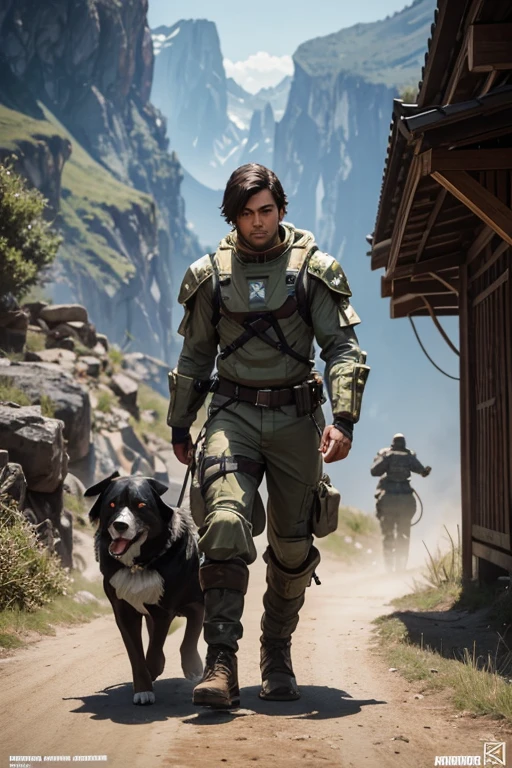 mountain dog and master chief game art, trending on artstation, unreal engine, octane render, art by james jean and artgerm and craig mullins and alphonse mucha and loish and WLOP