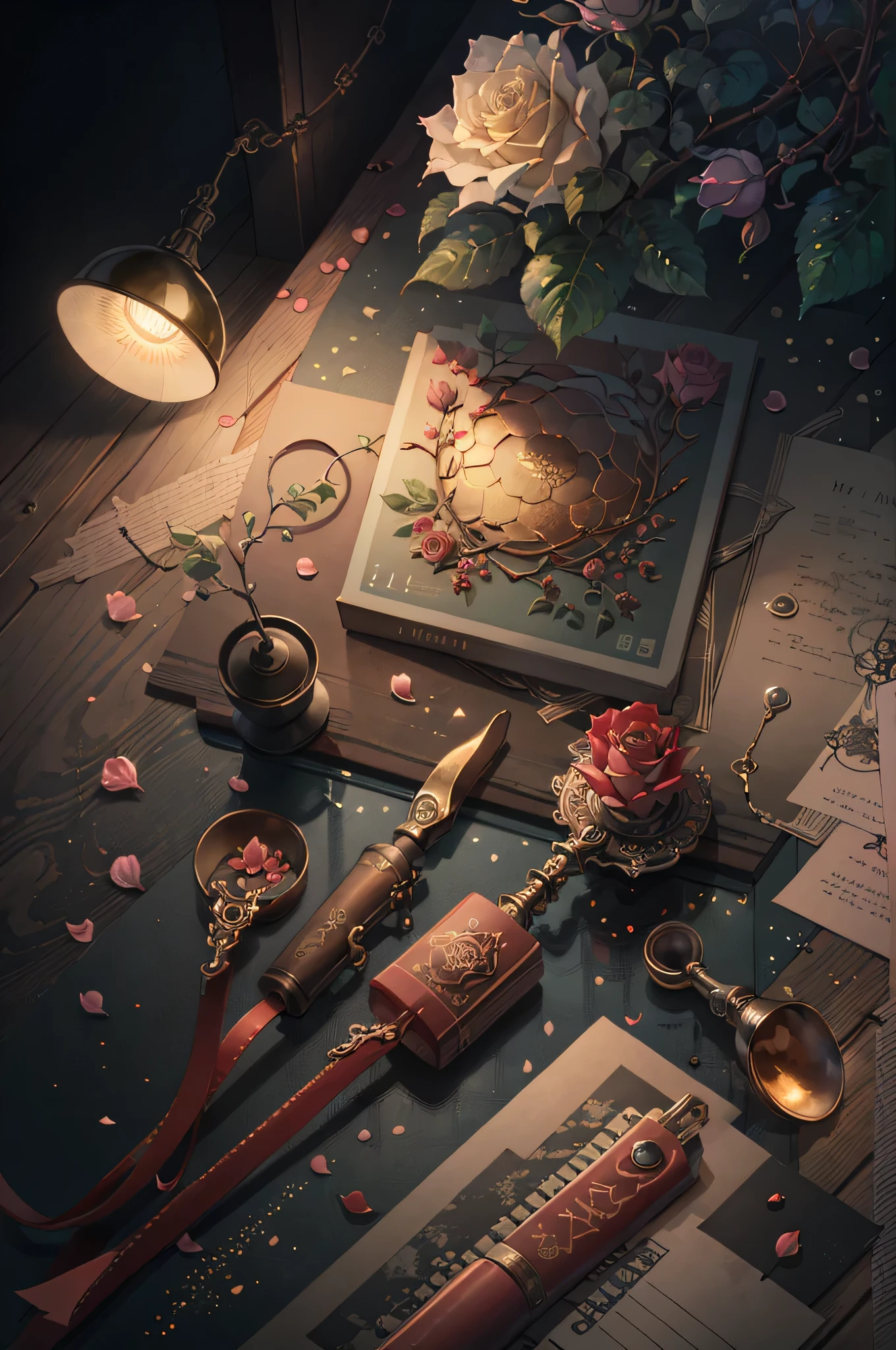 Original,(Lighting:1.1),(Best quality at best),(tmasterpiece:1.1),(extremely detaild的 CG unified 8k wallpapers),(One color:1.2),Rose bushes,rose petals,