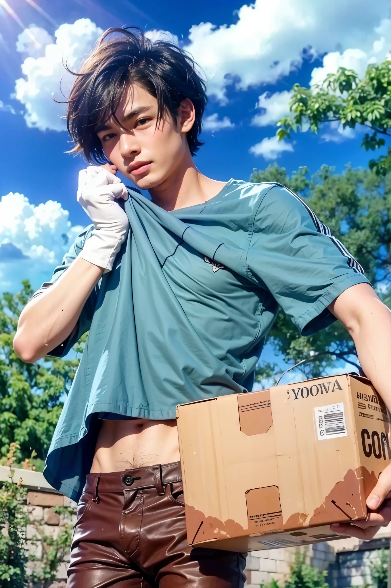 Boy lifts his shirt