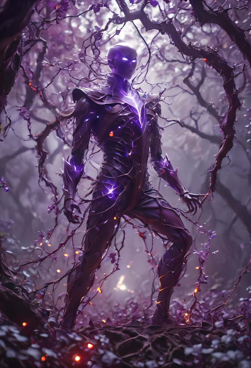 Magic plantloody Oni Vine from the abyss, Oni Vine,Blood-red vines stare at the dead,carismatic,Incredible,terror,(Wrapped purple magic lightning:1.5), epic magic power, The vines shine brightly, Electric Power Branch, epic thunderstorm, terror冲击, Surreal, Crazy, Whimsical, Octagonal rendering, iintricate,