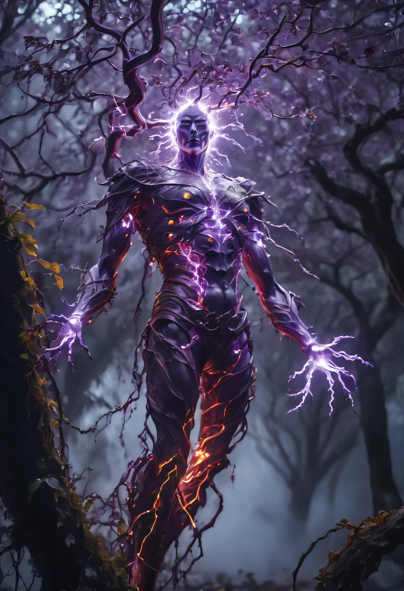 Magic plantloody Oni Vine from the abyss, Oni Vine,Blood-red vines stare at the dead,carismatic,Incredible,terror,(Wrapped purple magic lightning:1.5), epic magic power, The vines shine brightly, Electric Power Branch, epic thunderstorm, terror冲击, Surreal, Crazy, Whimsical, Octagonal rendering, iintricate,