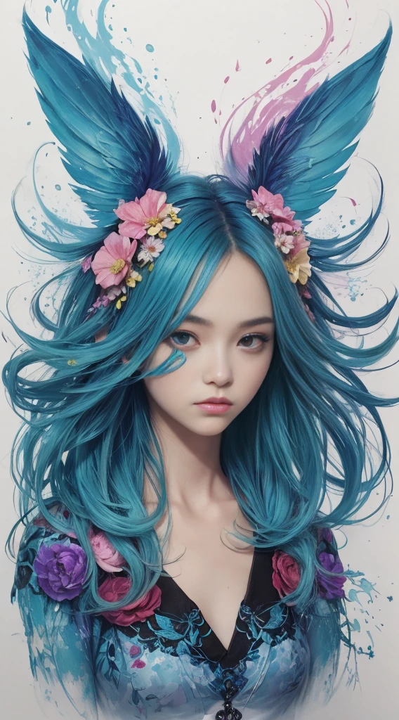 (tmasterpiece:1.1),(Best quality at best:1.1),(HighDynamicRange:1),ambient lights,Super quality,( Super detailed original image),(1 Sister, Upper part of the body),((harajuku fashion)),((flower with human eyes, flower eyes)),double contact,A fusion of fluid abstract art,An error occurred,(Original illustration composition),(Limited color mixing, Minimalist art style, butterflys, artistically),