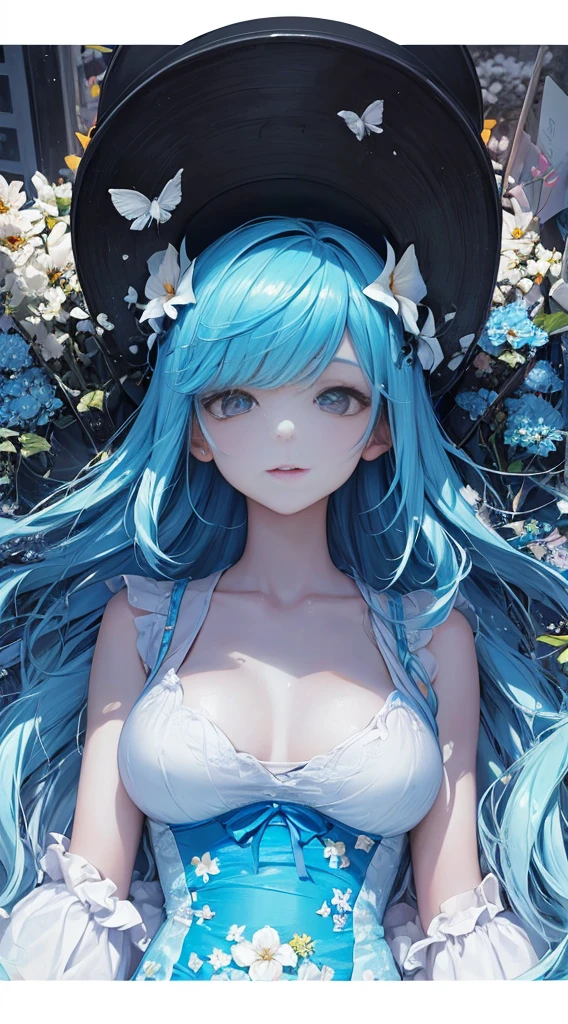 (tmasterpiece:1.1),(Best quality at best:1.1),(HighDynamicRange:1),ambient lights,hyper qualit,( Super detailed original image),(1个Giant Breast Girl, The upper part of the body),((harajuku fashion)),((flower with human eyes, flower eyes)),double contact,流体抽象Artistically的融合,Glitching,(Original illustration composition),(Limited color blending, 极简Artistically风格, 几何Artistically风格, butterflys, Artistically),underdressing